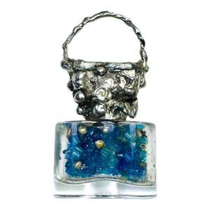 Repurposed VINTG Perfume Glass Bottle Pendant Necklace w Rustic Silver Metalwork